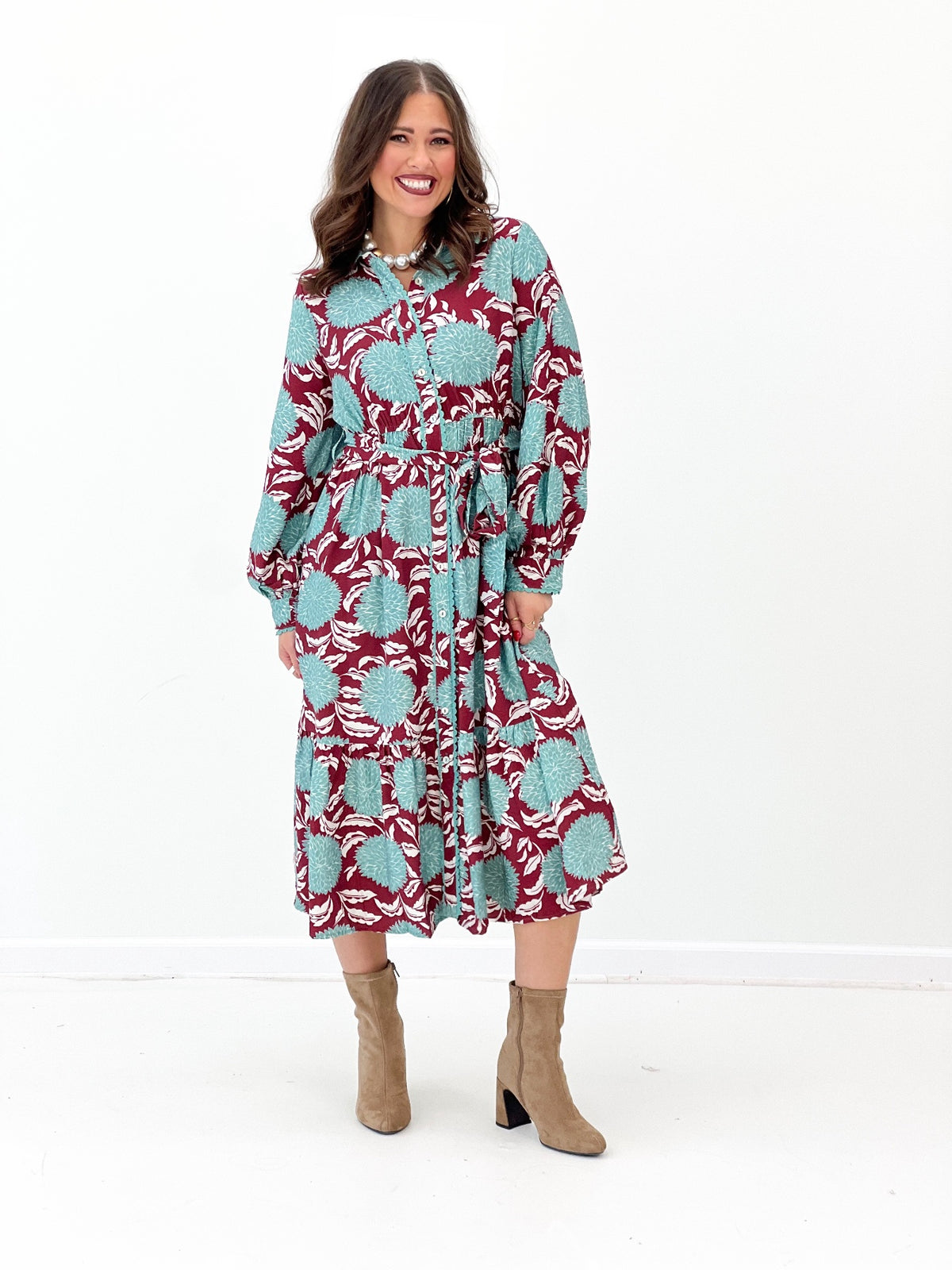 Jodifl Floral Scallop Trim Puff Sleeve Midi Dress | Jodifl