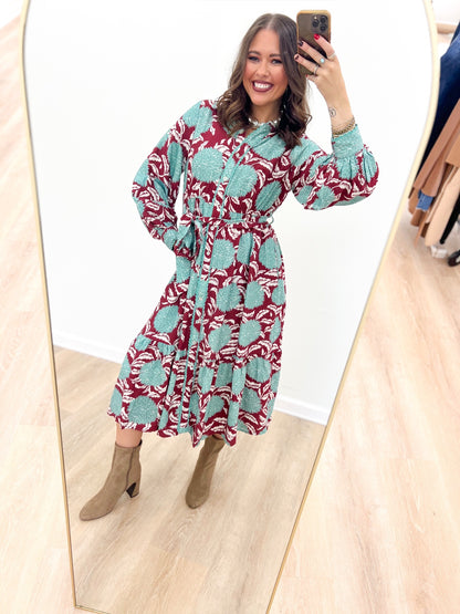 Jodifl Floral Scallop Trim Puff Sleeve Midi Dress | Jodifl