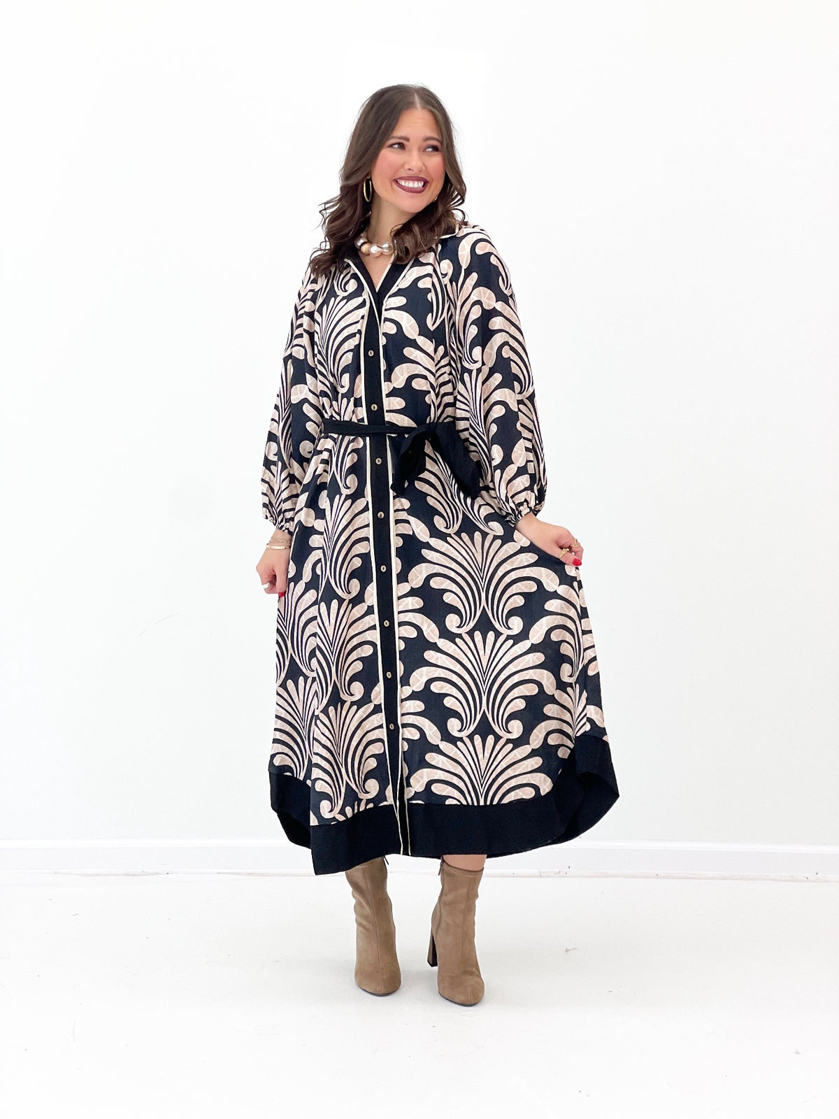 Umgee Abstract Print Belted Midi Dress | Umgee