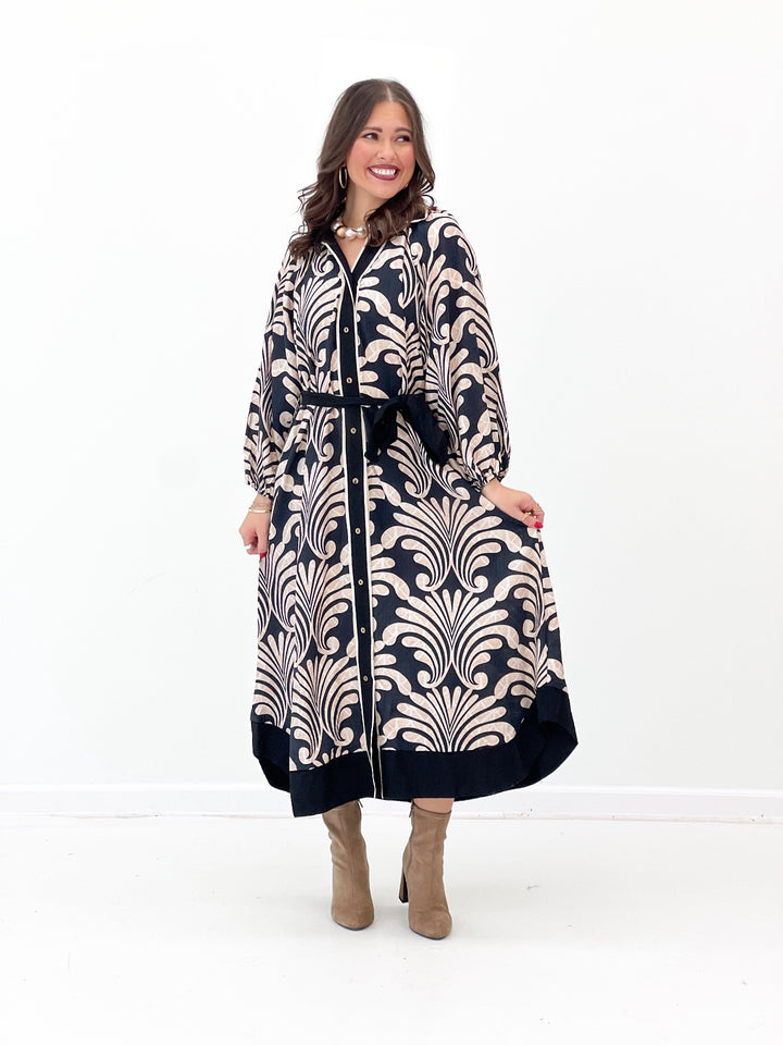 Umgee Abstract Print Belted Midi Dress | Umgee