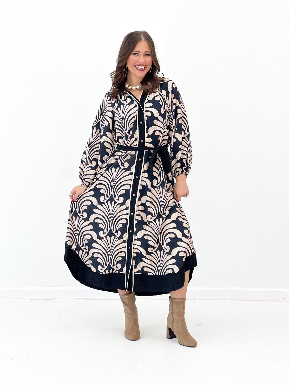 Umgee Abstract Print Belted Midi Dress | Umgee