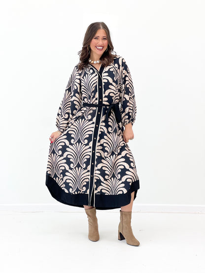 Umgee Abstract Print Belted Midi Dress | Umgee