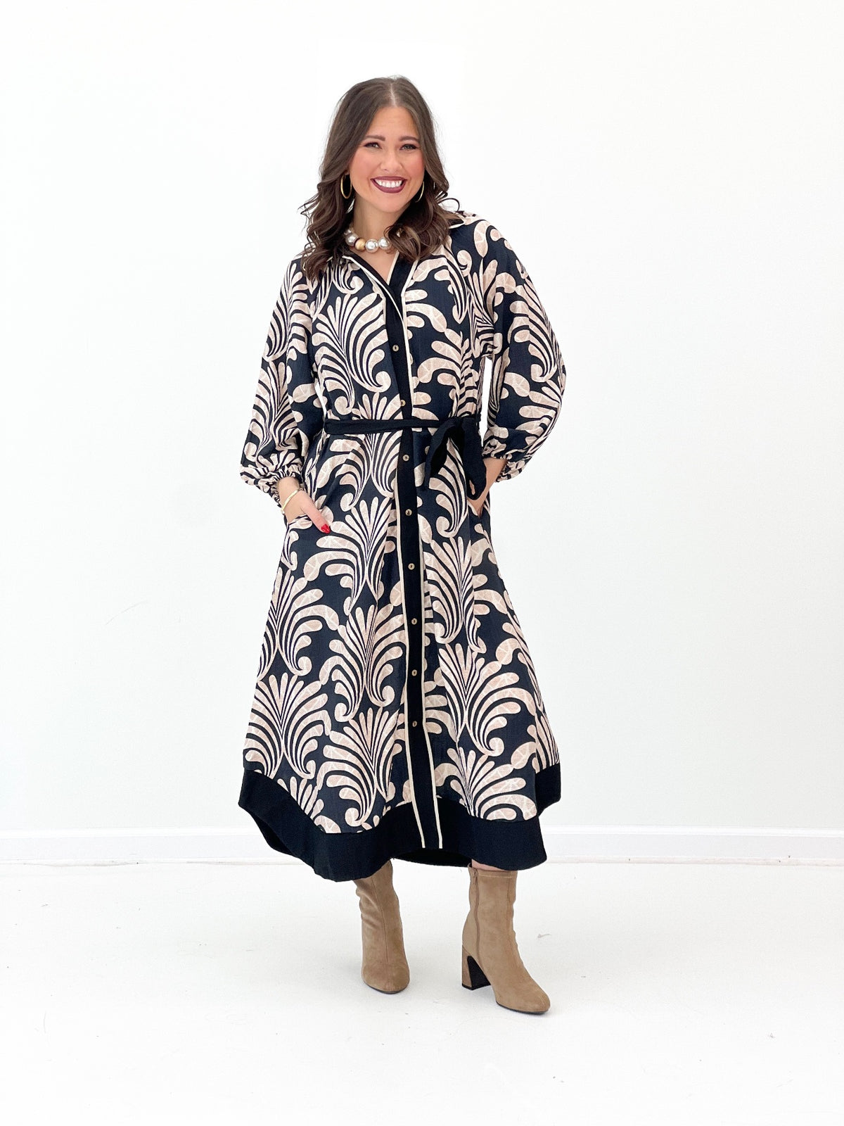 Umgee Abstract Print Belted Midi Dress | Umgee