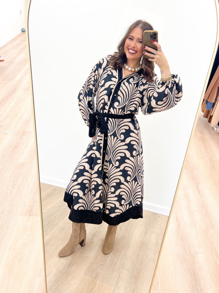 Umgee Abstract Print Belted Midi Dress | Umgee