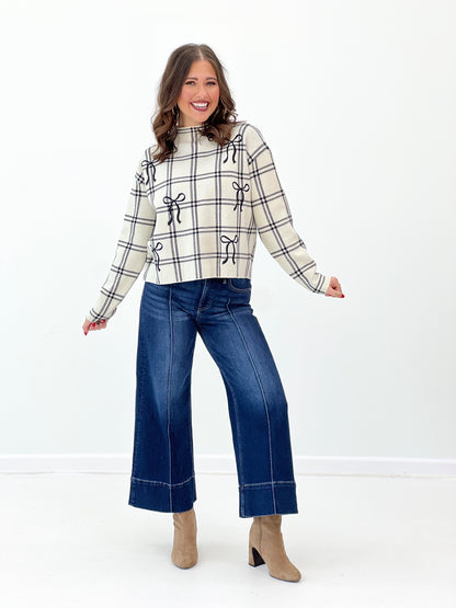 Eesome Bow Embroidered Mock Neck Sweater | Eesome