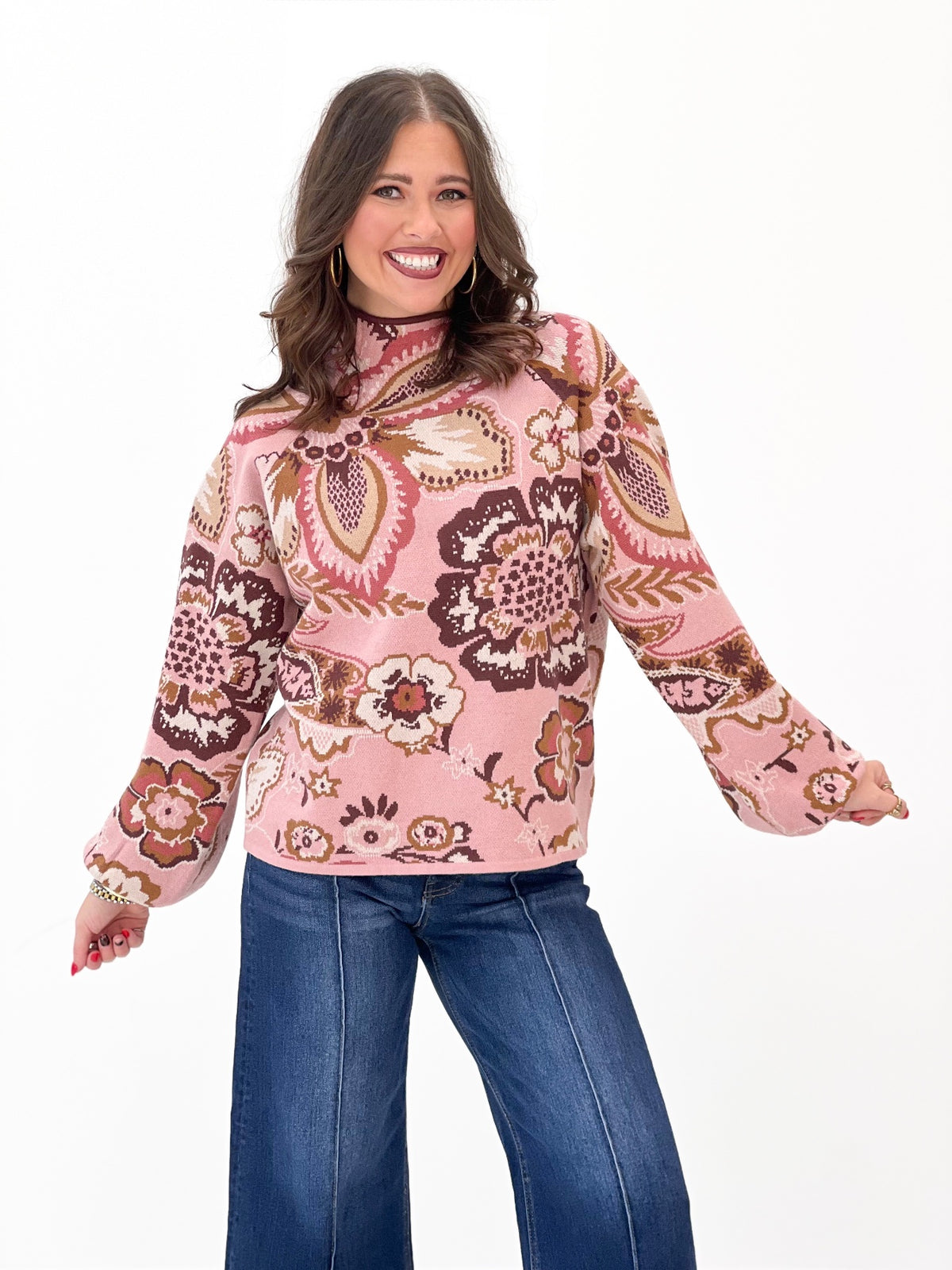 Fate Bold Floral Paisley Funnel Neck Sweater | Fate BY LFD