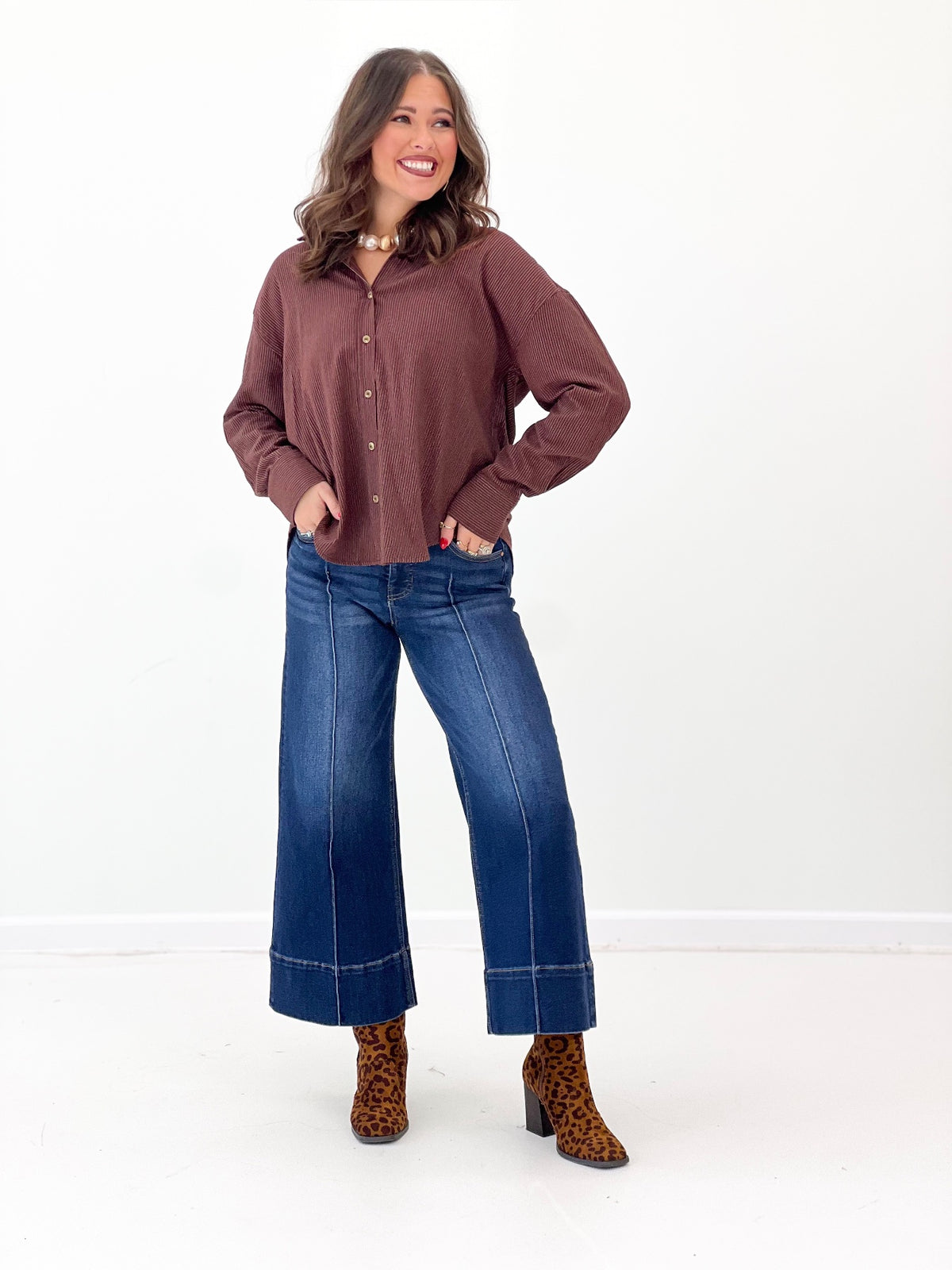 Hem & Thread Pin Stripe Button Down Boyfriend Shirt | Hem & Thread