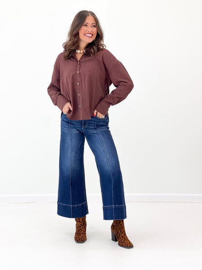Hem & Thread Pin Stripe Button Down Boyfriend Shirt | Hem & Thread