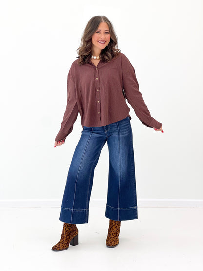 Hem & Thread Pin Stripe Button Down Boyfriend Shirt | Hem & Thread