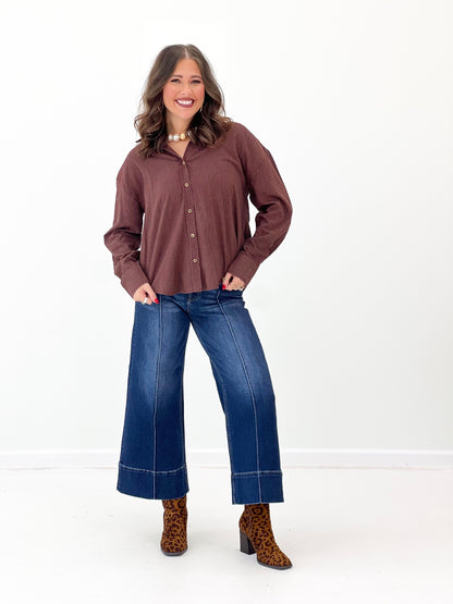Hem & Thread Pin Stripe Button Down Boyfriend Shirt | Hem & Thread