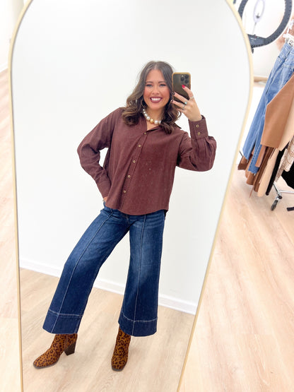 Hem & Thread Pin Stripe Button Down Boyfriend Shirt | Hem & Thread
