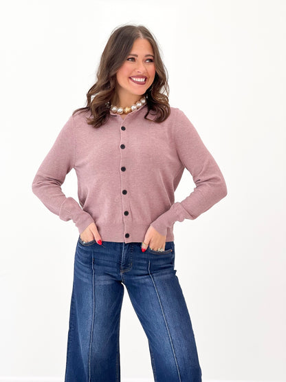 Charlotte Avery Wool Blend Crewneck Button-Up Knit Top | Charlotte Avery