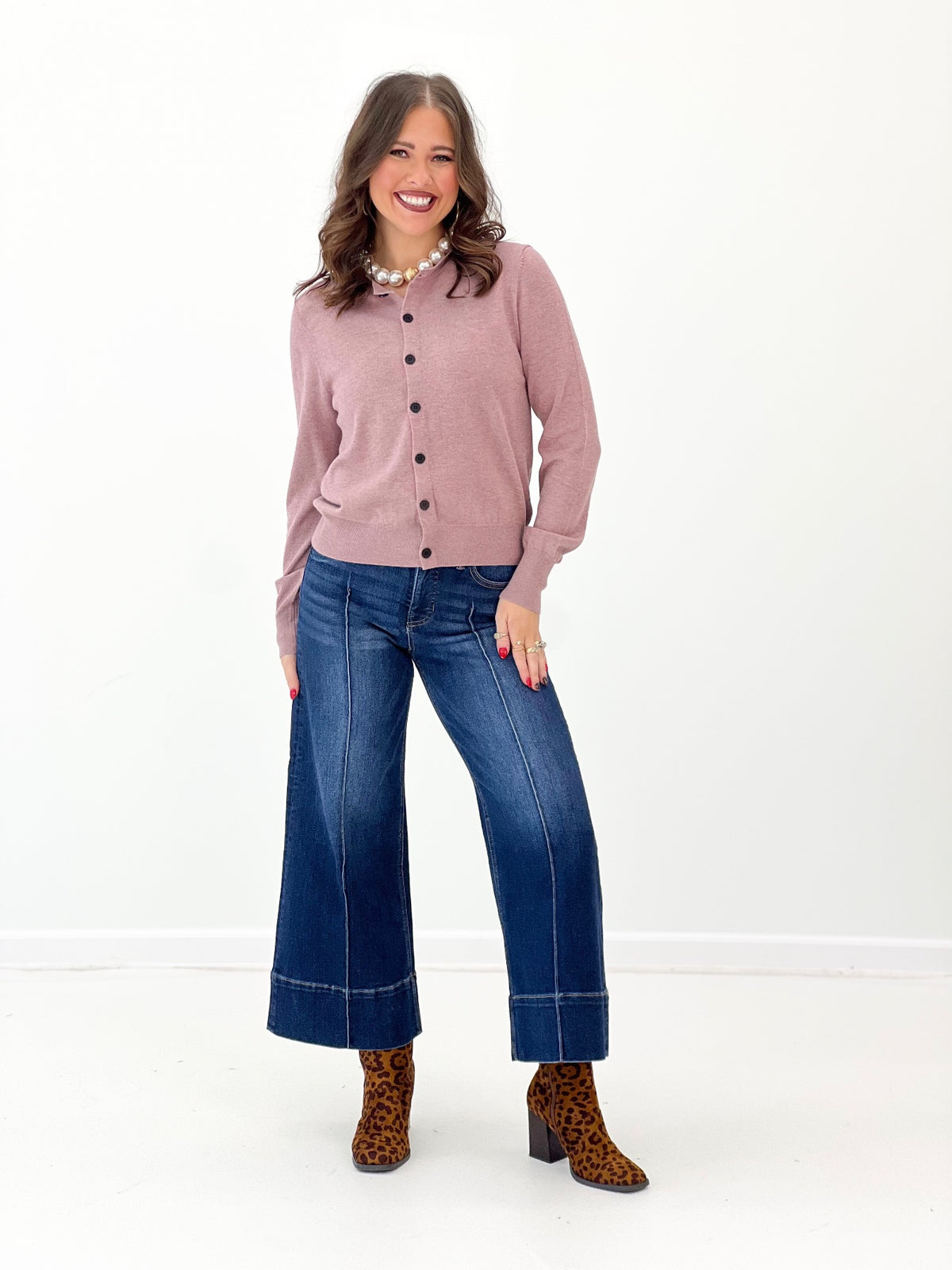 Charlotte Avery Wool Blend Crewneck Button-Up Knit Top | Charlotte Avery
