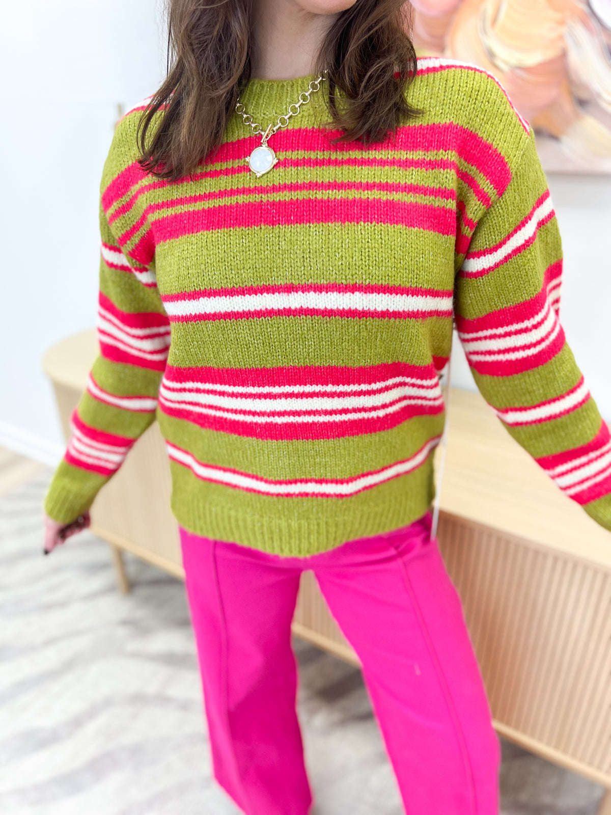 Lumiere Mixed Stripe Crewneck Sweater