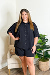 Black Button Up Top & Shorts Set