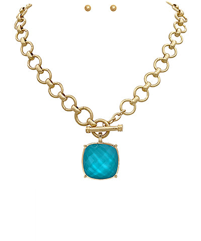 Golden Stella Gold Chain Faceted Stone Necklace in Teal
