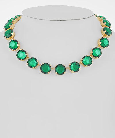 Round Glass Chain Necklace Emerald