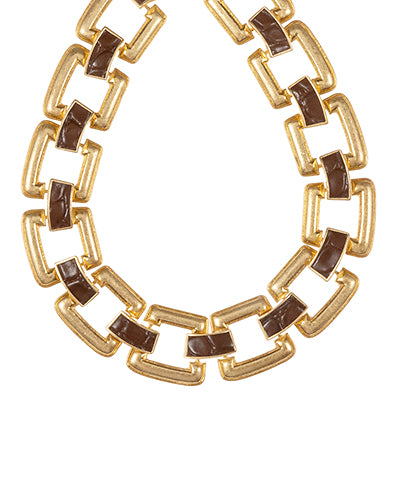 Golden Stella Linked Chunky Trapezoid Necklace in Brown/Gold