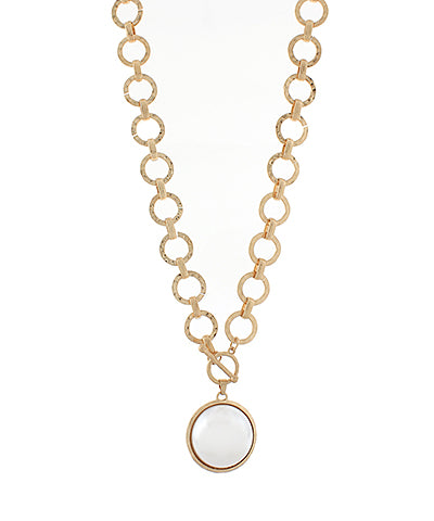 Golden Stella Big Pearl Dome Pendant Necklace in Cream/Gold