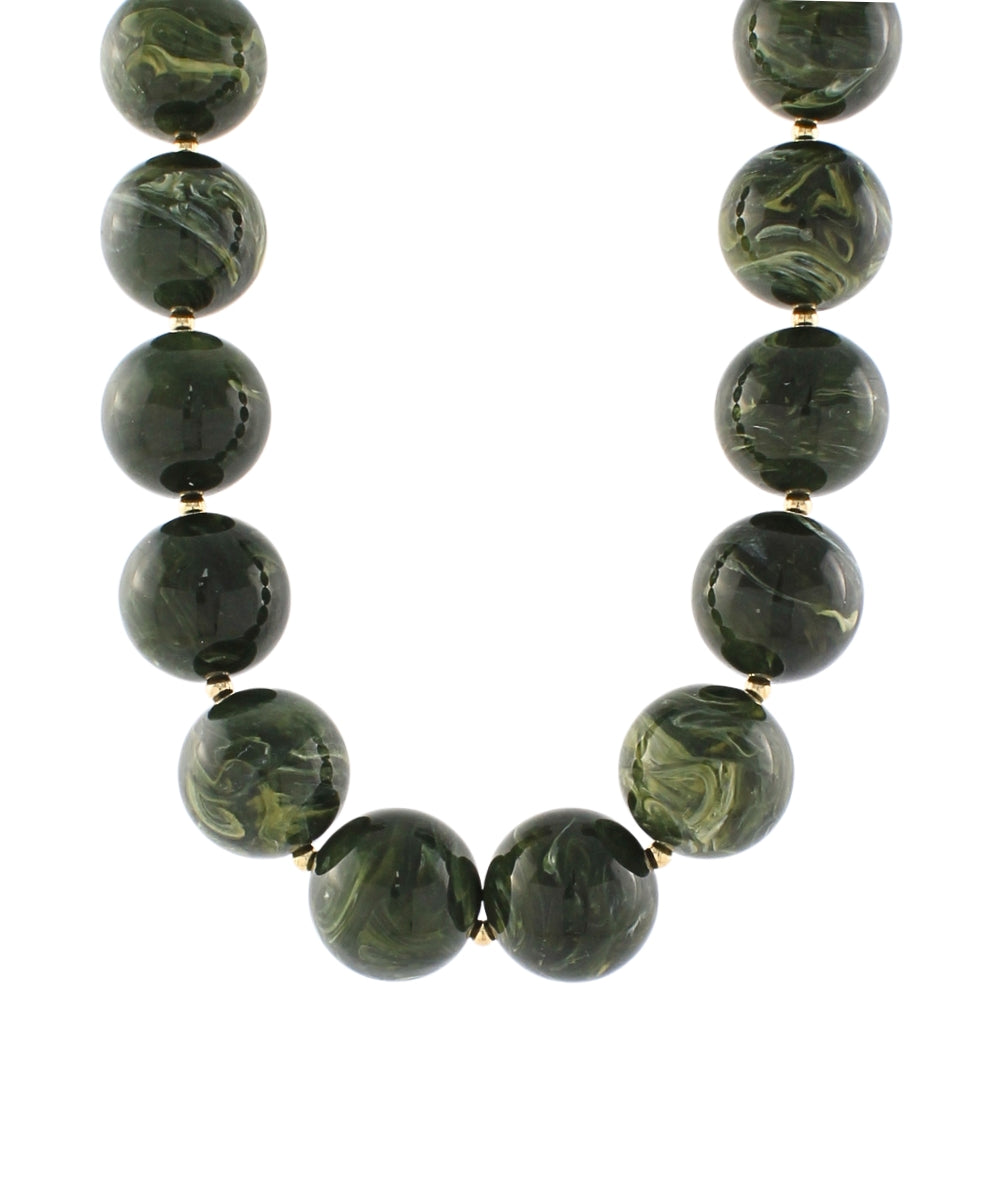 Golden Stella Marble Acrylic Bead Necklace in Olive