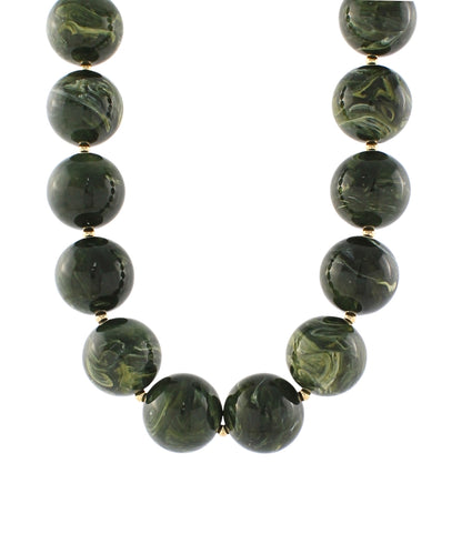 Golden Stella Marble Acrylic Bead Necklace in Olive