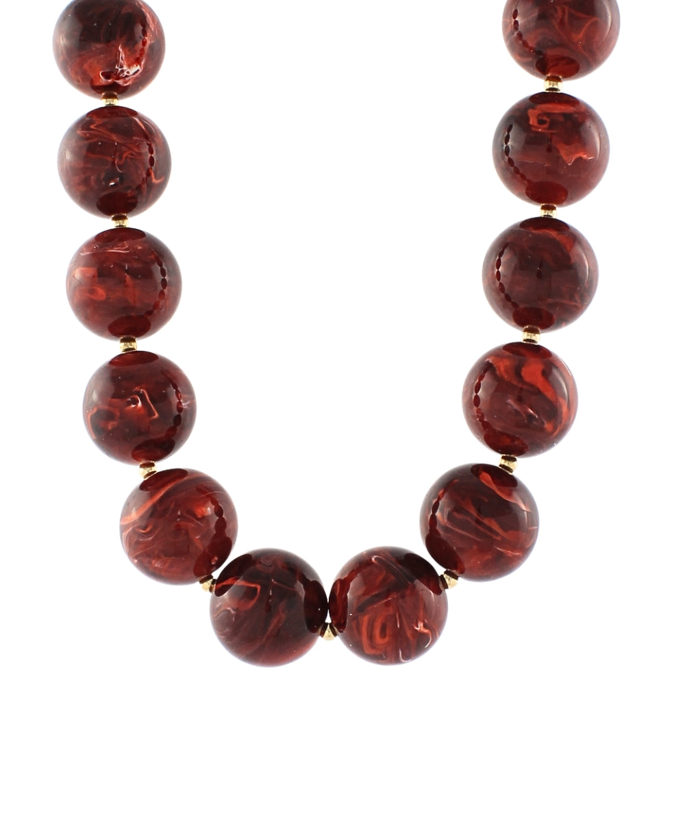 Golden Stella Marble Acrylic Bead Necklace in Burgundy