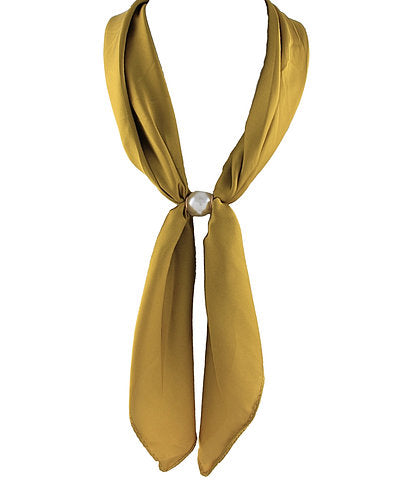 Accented Pearl Long Scarf Necklace in Olive