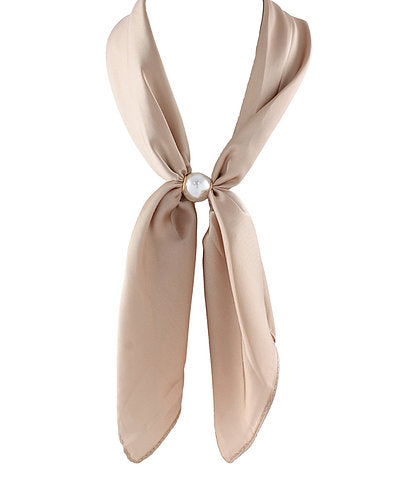 Accented Pearl Long Scarf Necklace in Beige