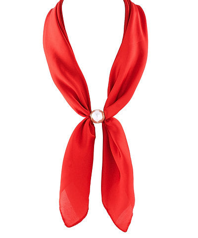 Accented Pearl Long Scarf Necklace in Red