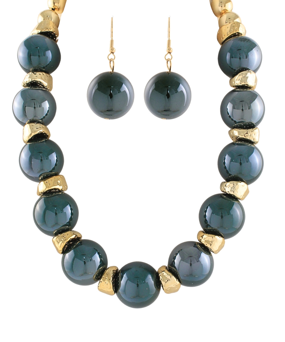 Golden Stella 30mm Ball and Metal Nugget Necklace in Teal