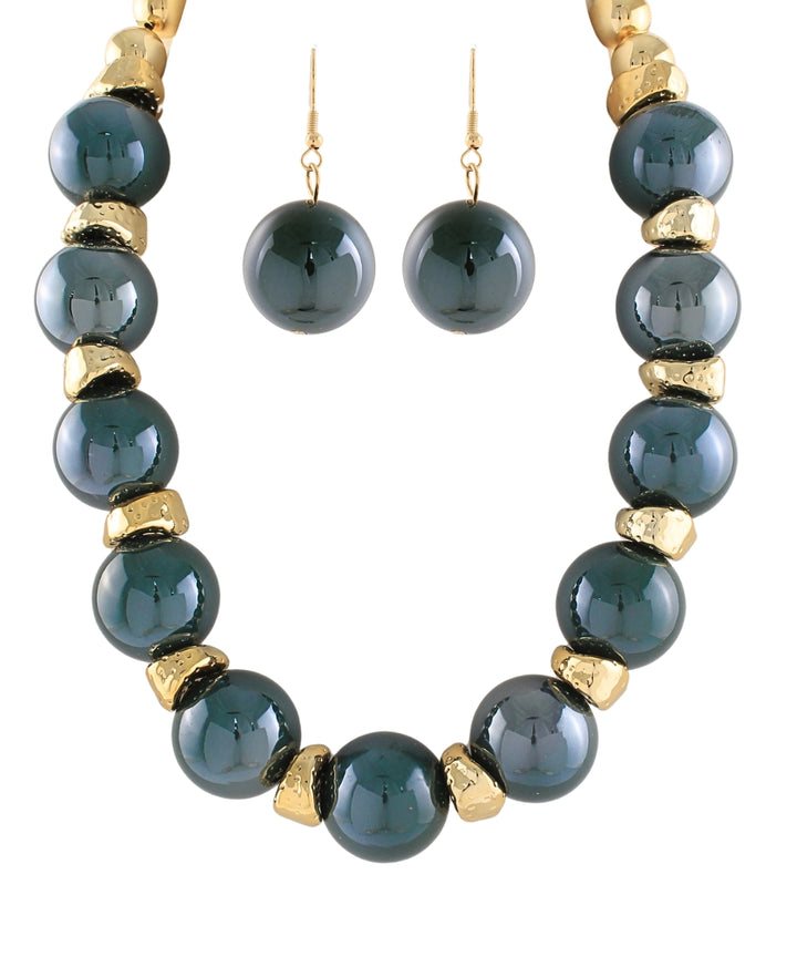 Golden Stella 30mm Ball and Metal Nugget Necklace in Teal