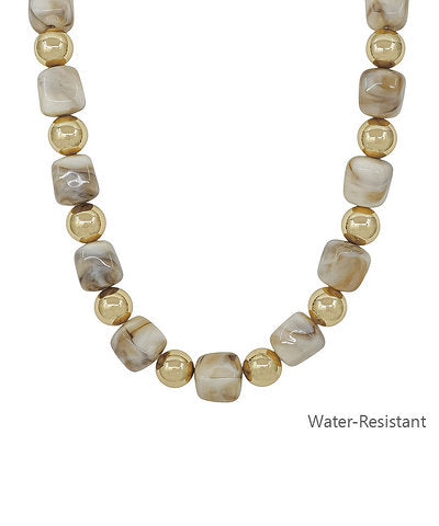 Golden Stella 16mm Square Bead Necklace in Natural