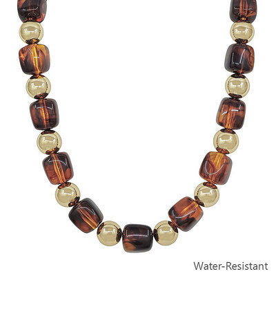 Golden Stella 16mm Square Bead Necklace in Tortoise