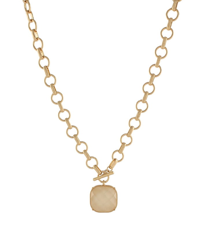 Round & Faceted Stone Necklace Beige