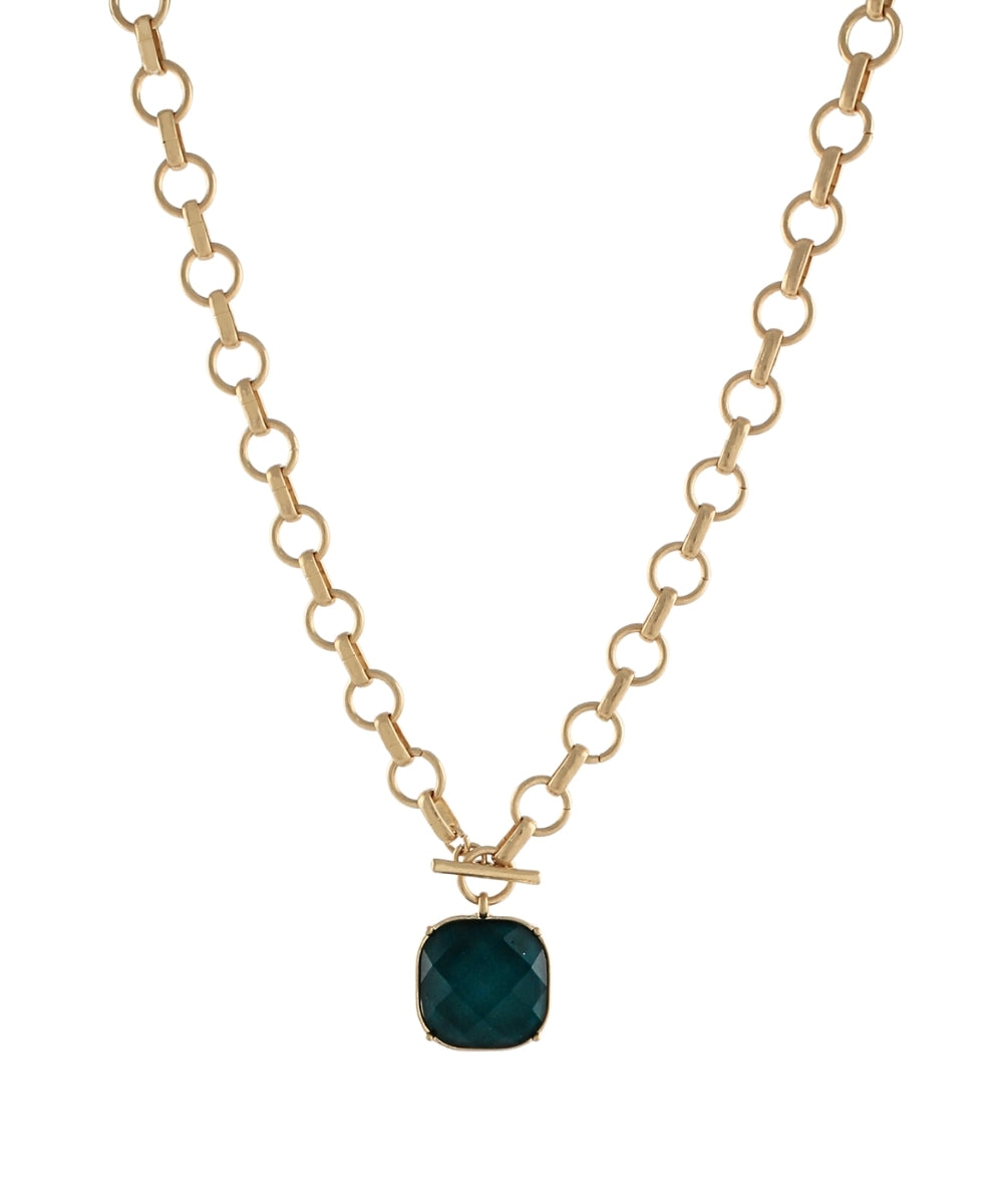 Round & Faceted Stone Necklace Teal