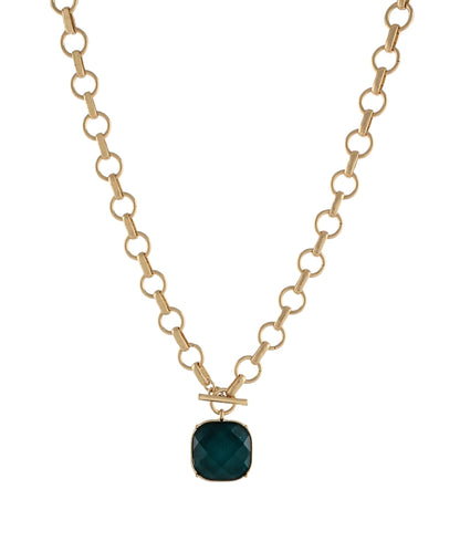 Round & Faceted Stone Necklace Teal
