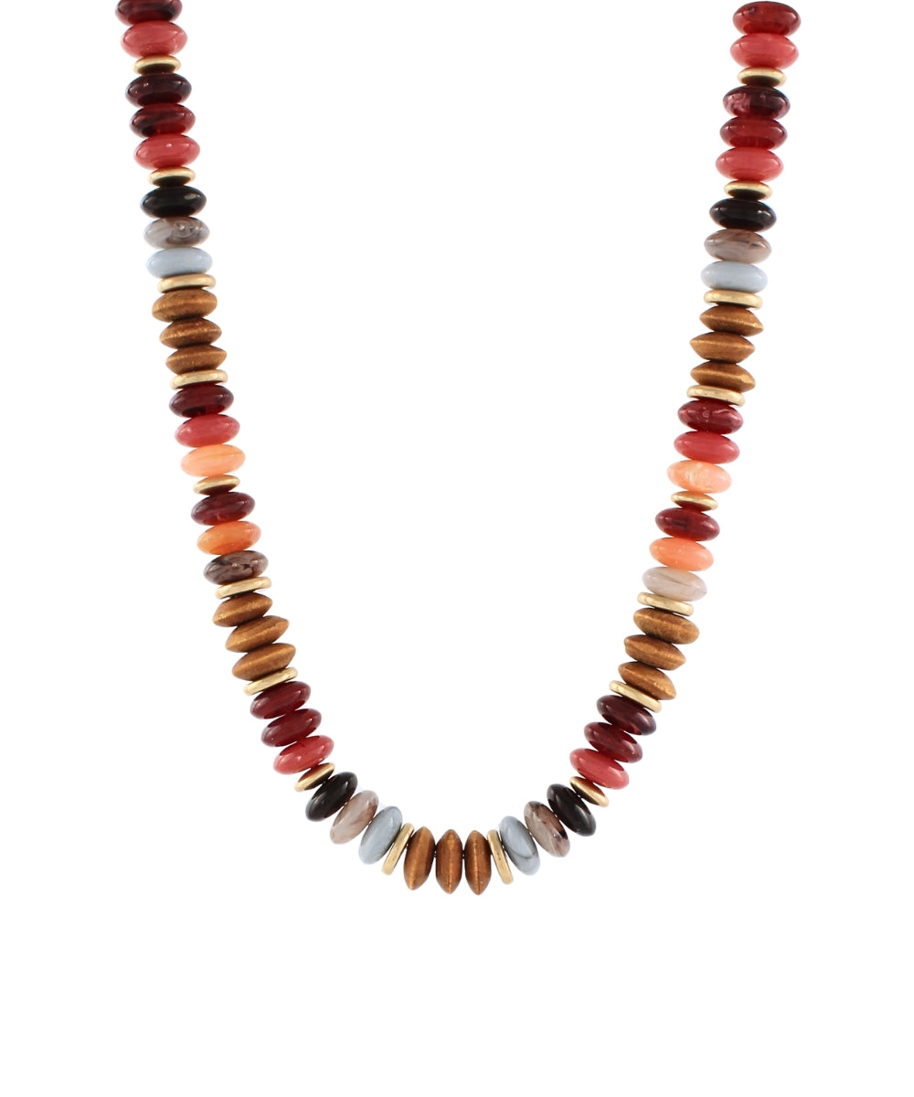 Golden Stella Multi Shape Mixed Bead Necklace in Burgundy Multi