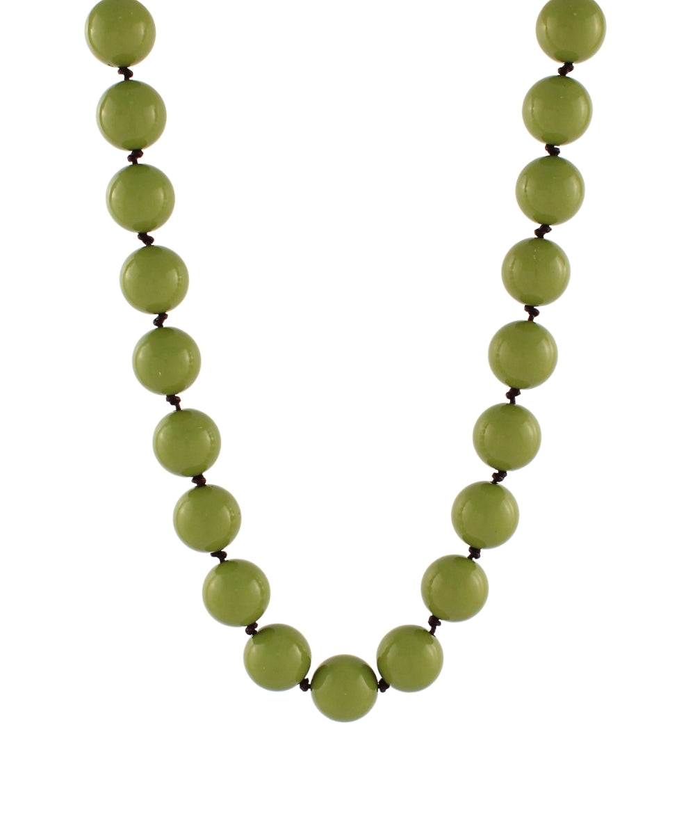 Colored Ball and Knot Necklace in Olive