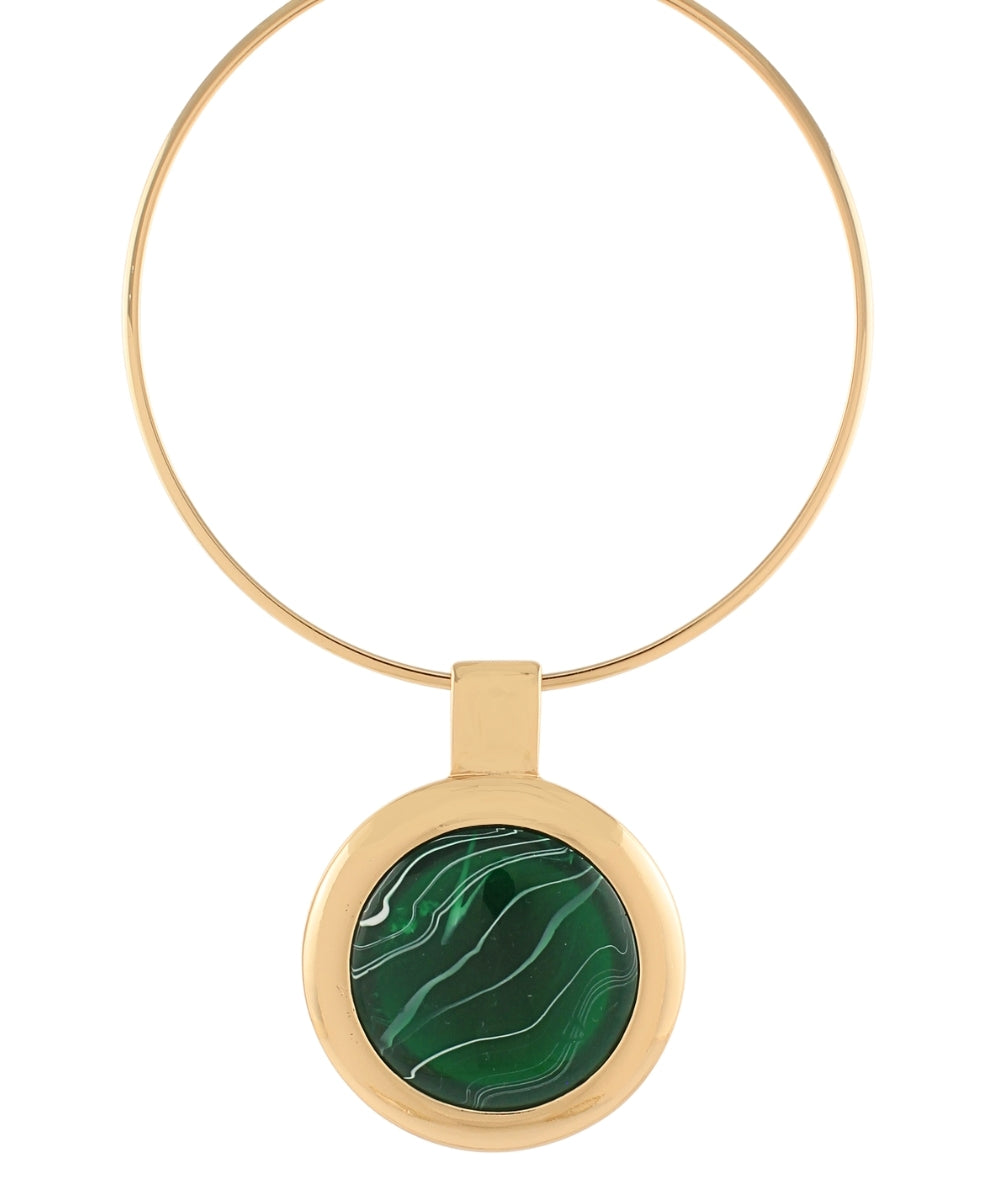 Golden Stella Marble Round Stone Wire Choker in Green