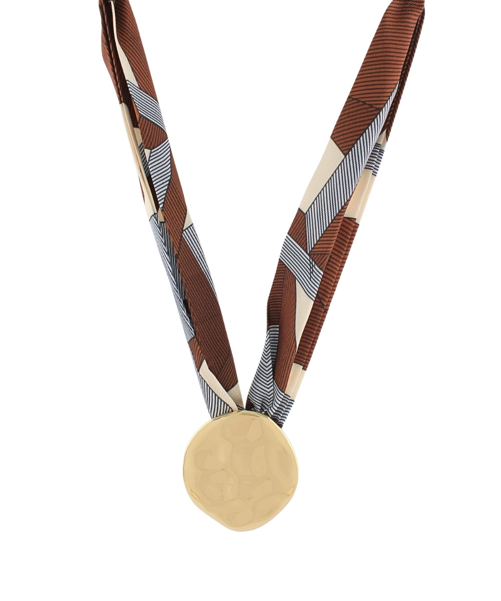 Golden Stella Hammered Round Scarf Choker in Brown Multi
