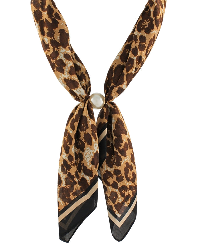 Golden Stella Printed Scarf Long Necklace in Leopard