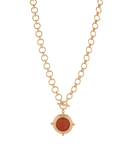 Golden Stella Framed & Dotted Round Stone Necklace in Brown