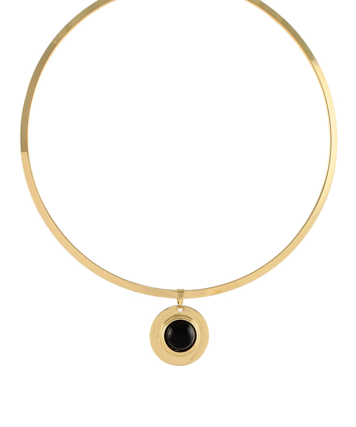 Framed Dome Stone Wire Choker Black/Gold
