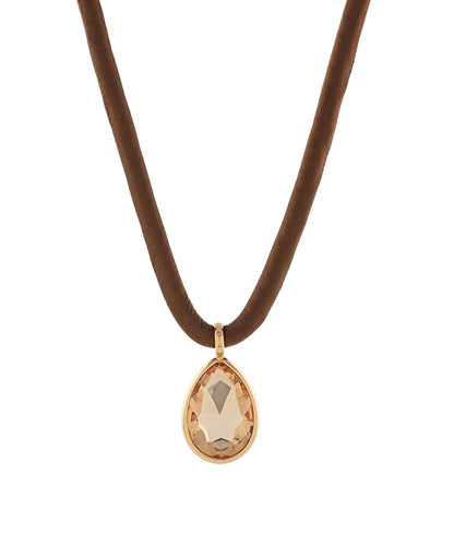 Faceted Teardrop Pendant Cord Necklace Brown