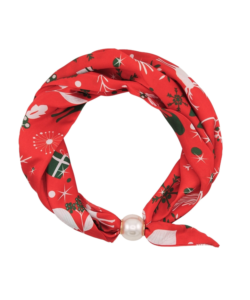 Christmas Theme w/Pearl Scarf Necklace Red/Rudolf
