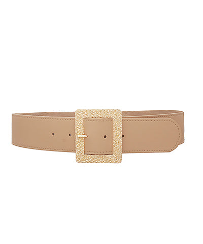 Textured Metal Buckle Wide Elastic Belt Taupe
