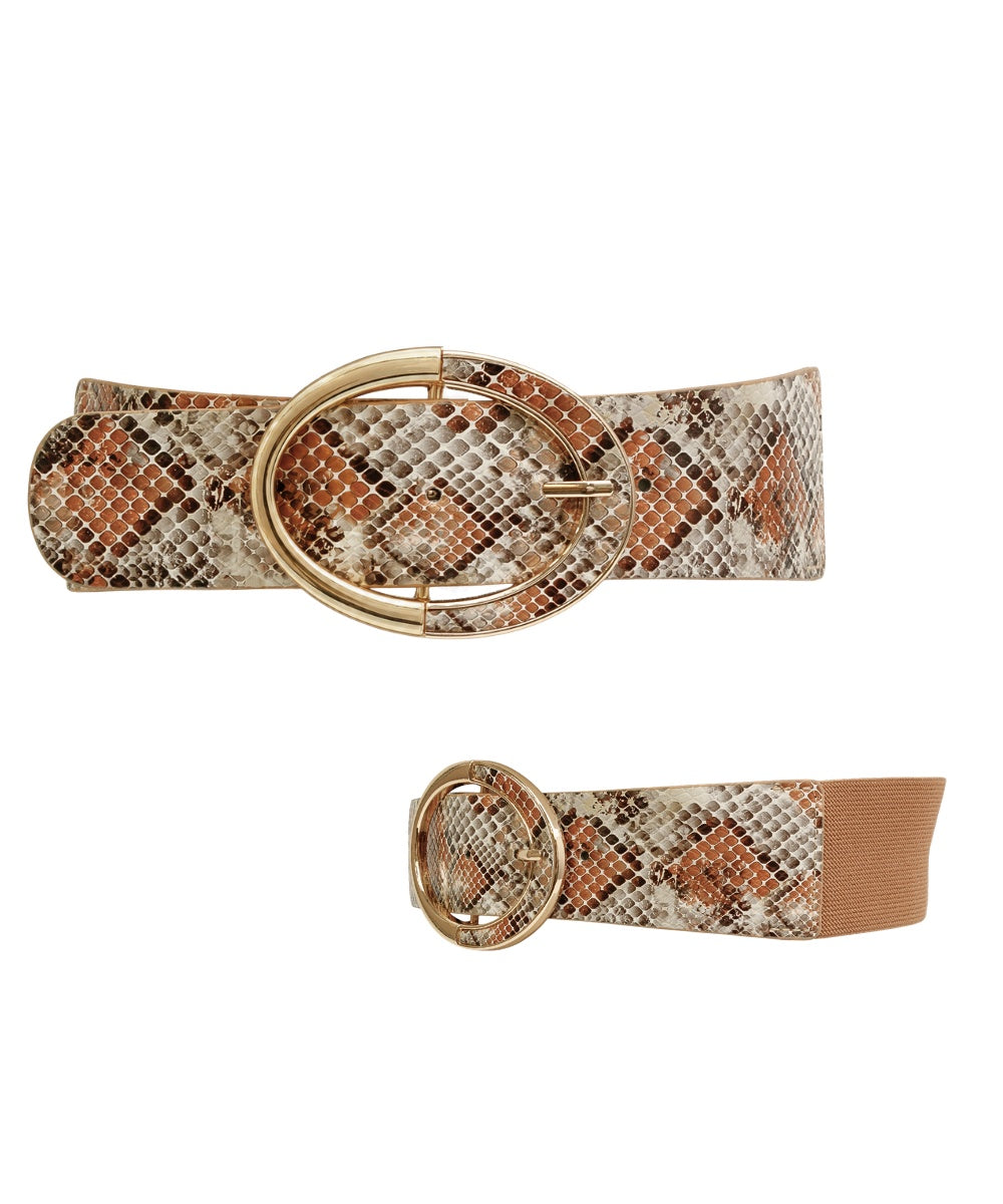 Golden Stella Snake Skin Print Wide Stretch Belt in Light Brown