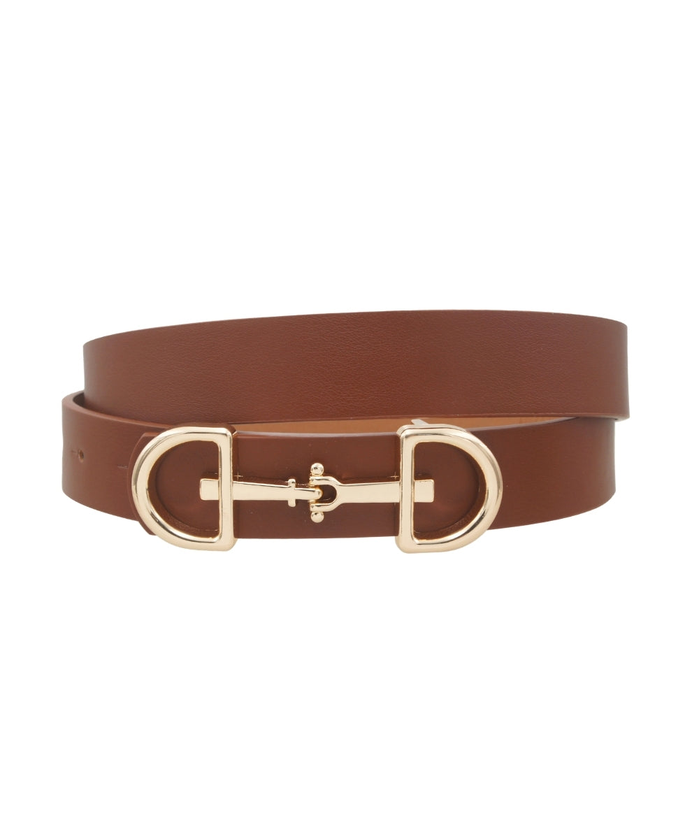 Golden Stella Horsebit Buckle Belt in Dark Cognac
