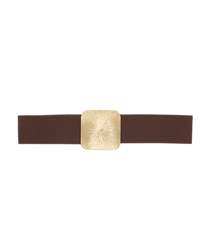 Square Buckle Stretch Belt Dark Brown