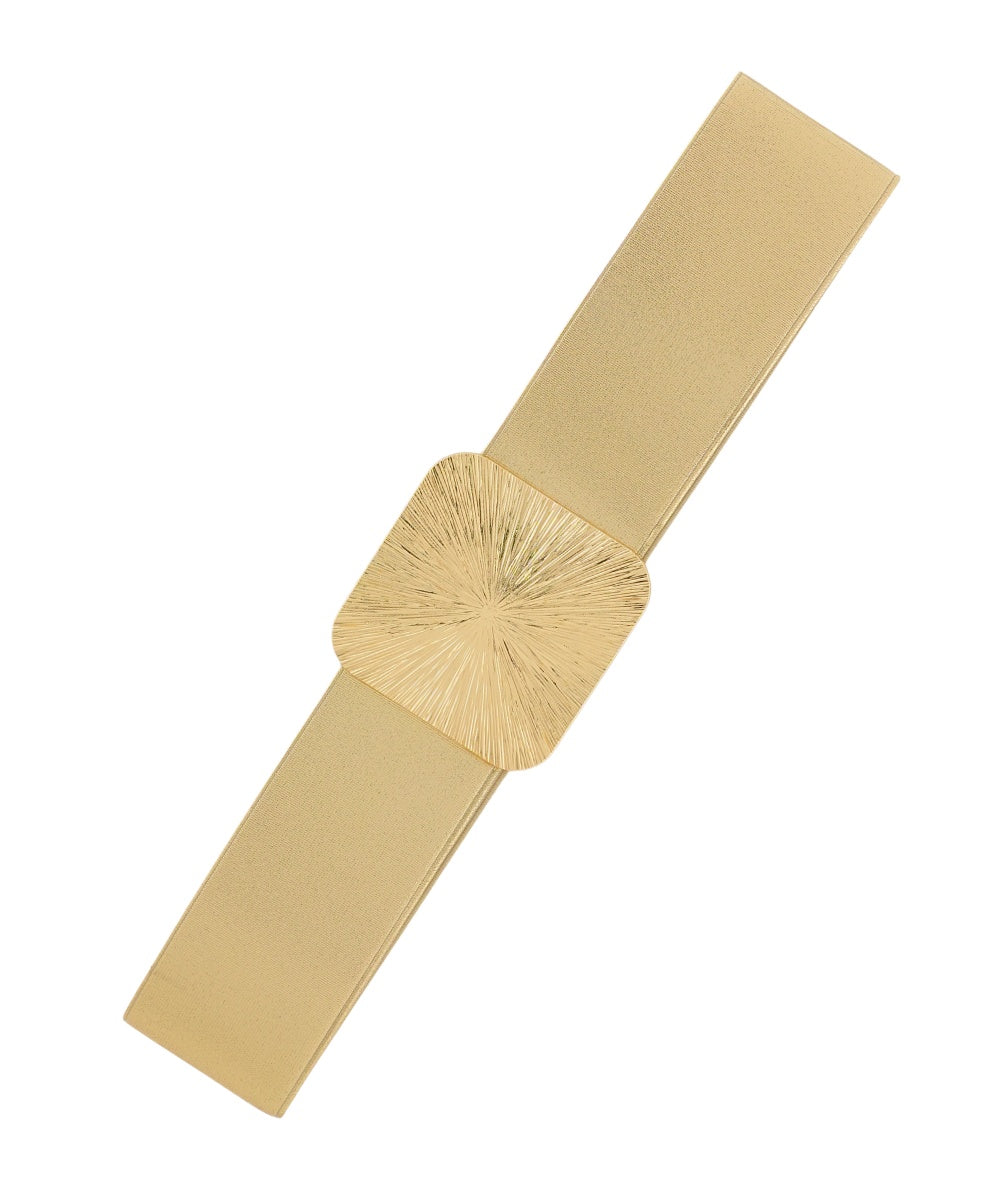 Golden Stella Square Buckle Shiny Stretch Belt in Gold